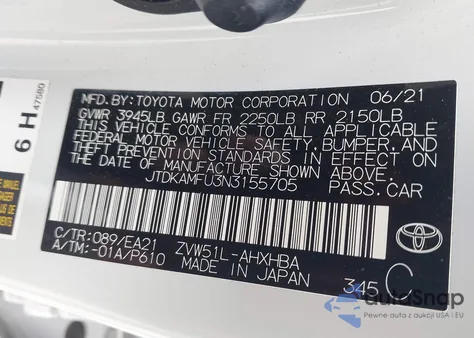 2022 Toyota Prius Limited z USA, uszkodzony, nr VIN JTDKAMFU3N3155705